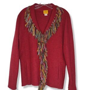 Ruby Rd. Red wool textured long sleeve open front wool textured jacket with Colo